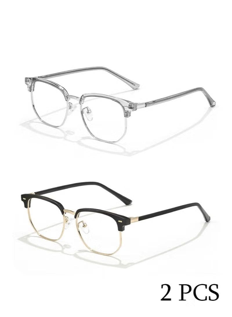 2 PCS Vintage Fashion Half Frame Semi-Rimless Clear Lens Glasses
