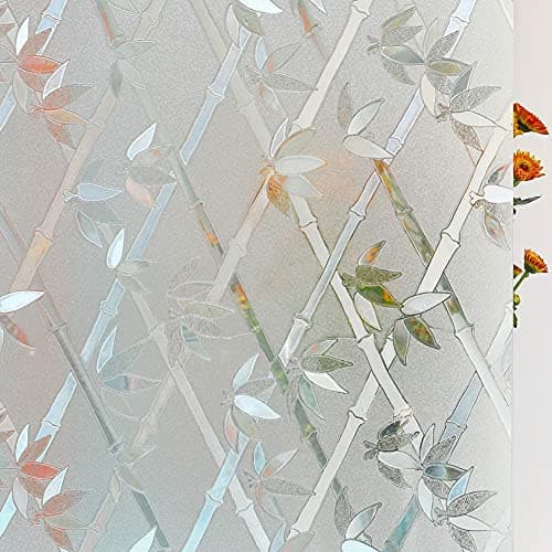 HOME13™ Vinyl Frosted Glass Window Film,Window Privacy Film Self Adheisve Decorative Privacy Frosted Window Film for Home & Office (16 "x 50 Inch, Bamboo Cross Frosted)