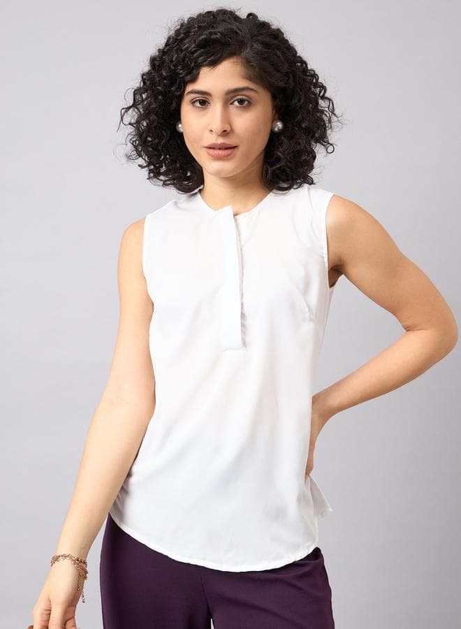 White Sleeveless Regular Fit Top
