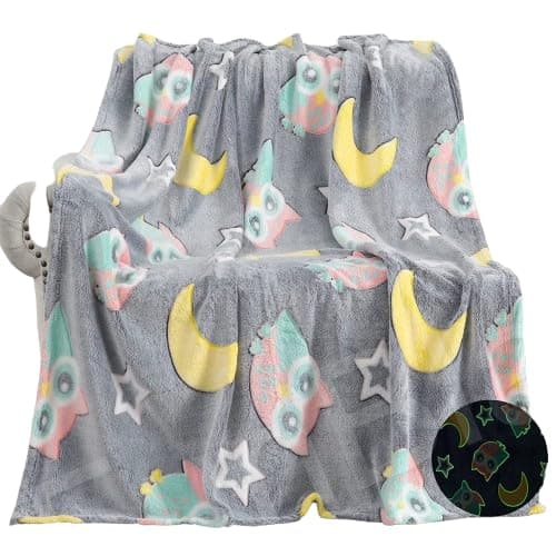 KTrading Blankets for Children Glow in The Dark Blanket Cartoon Print Blankets for Kids Light Weight Soft Cozy ToddlersTravel Lightweight Blanket Multicolor Pack of 1 Grey Owl