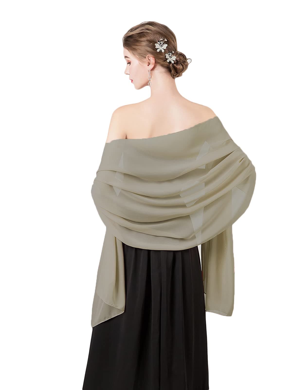 olyrjie Soft Chiffon Scarfs Shawls and Wraps for Evening Dresses Wedding Shawl Wraps Bridal Scarve for Women Beige Green,one size