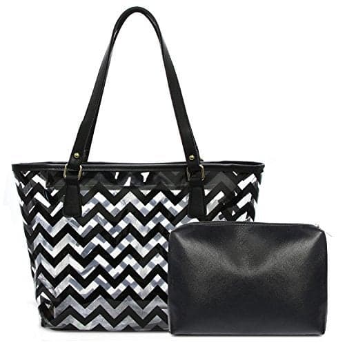 MICOM Clear Tote Bags with Full Chevron Stripe Shoulder Handbag with Interior Pocket Large