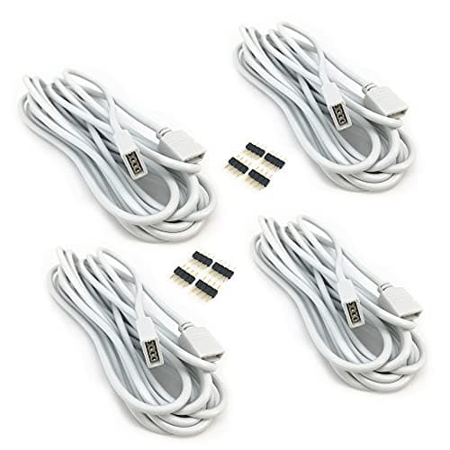 HUALAND 4pcs/Pack White 3m/9.84 ft 4 Pins RGB Extension Cable LED Strip Connector Extension Cable Cord for SMD 5050 3528 2835 RGB LED Light Strip,RGB 4 pin Cable,led Wire Extension