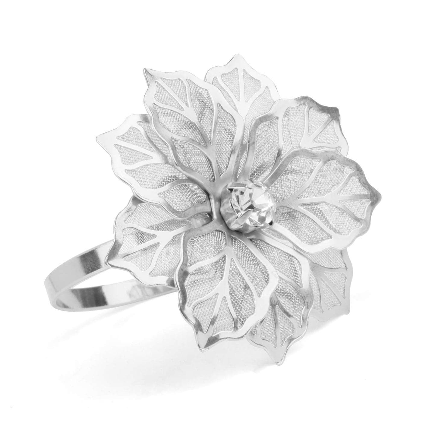 Picowe Set of 12 Alloy Napkin Rings with Hollow Out Flower Napkin Ring Holders for Wedding Party Holiday Banquet Christmas Dinner Delicate Serviette Buckles Decor Favor Silver