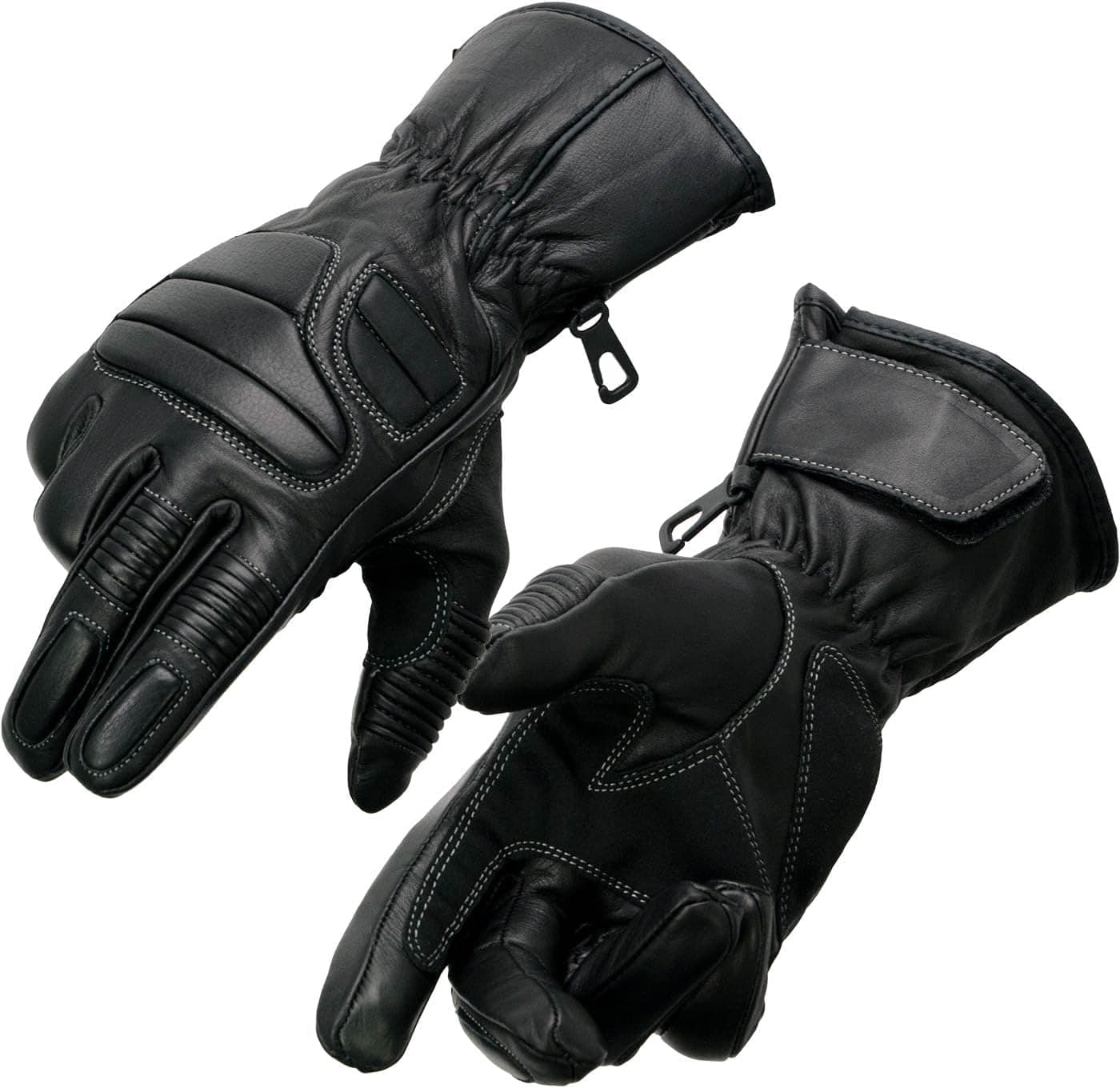 Milwaukee Leather SH607 Men's Black Leather Gauntlet Padded Back Racing Motorcycle Gloves with Reflective Piping
