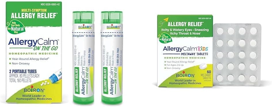 Boiron AllergyCalm On The Go 2 Count and Kids 60 Count Tablets for Allergy Symptom Relief