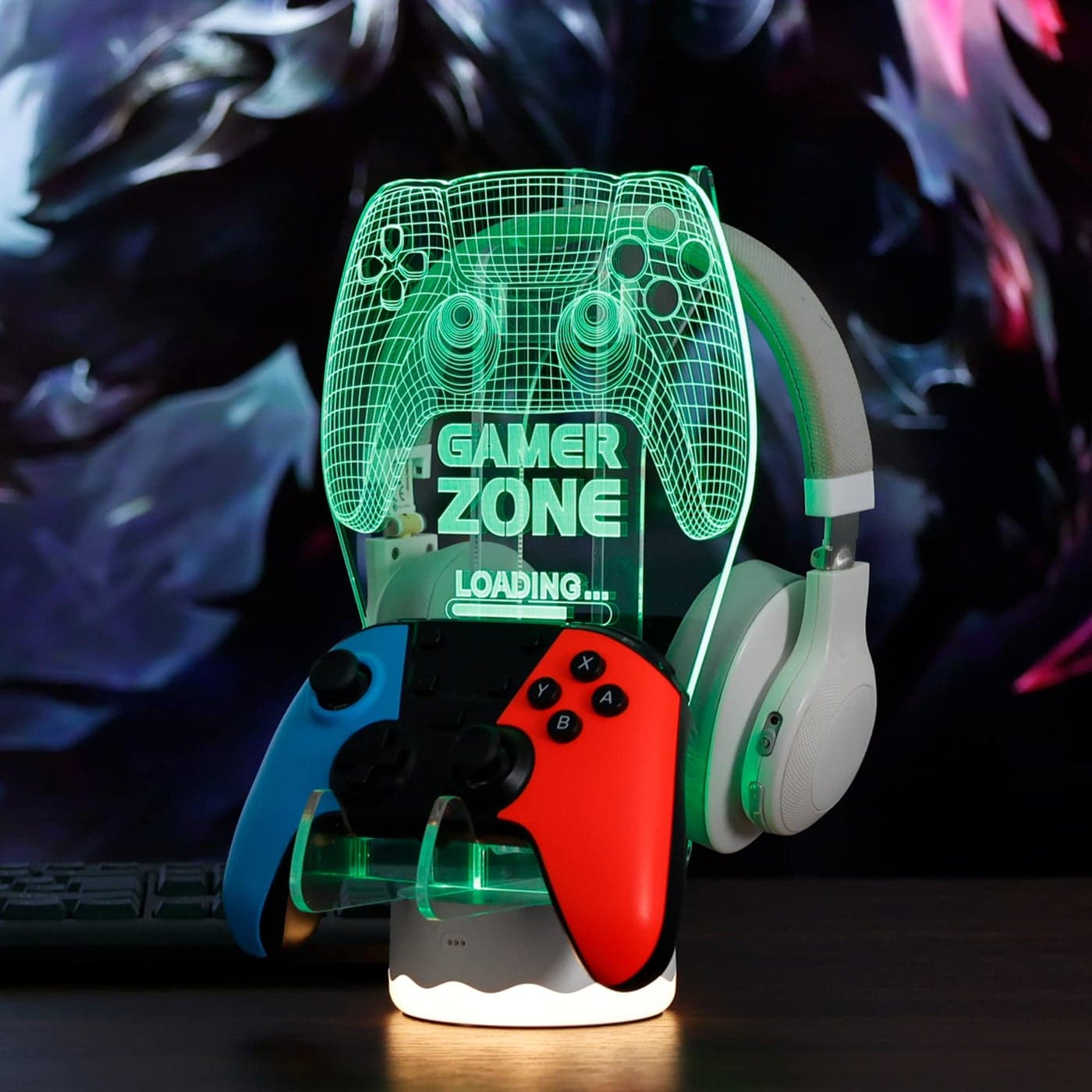 YuanDian Light up Headphone Controller Holder 16 Colors 3D LED Lights Gamepad Headset Stand Game Controller Hanger for All Universal Gaming PC Accessories