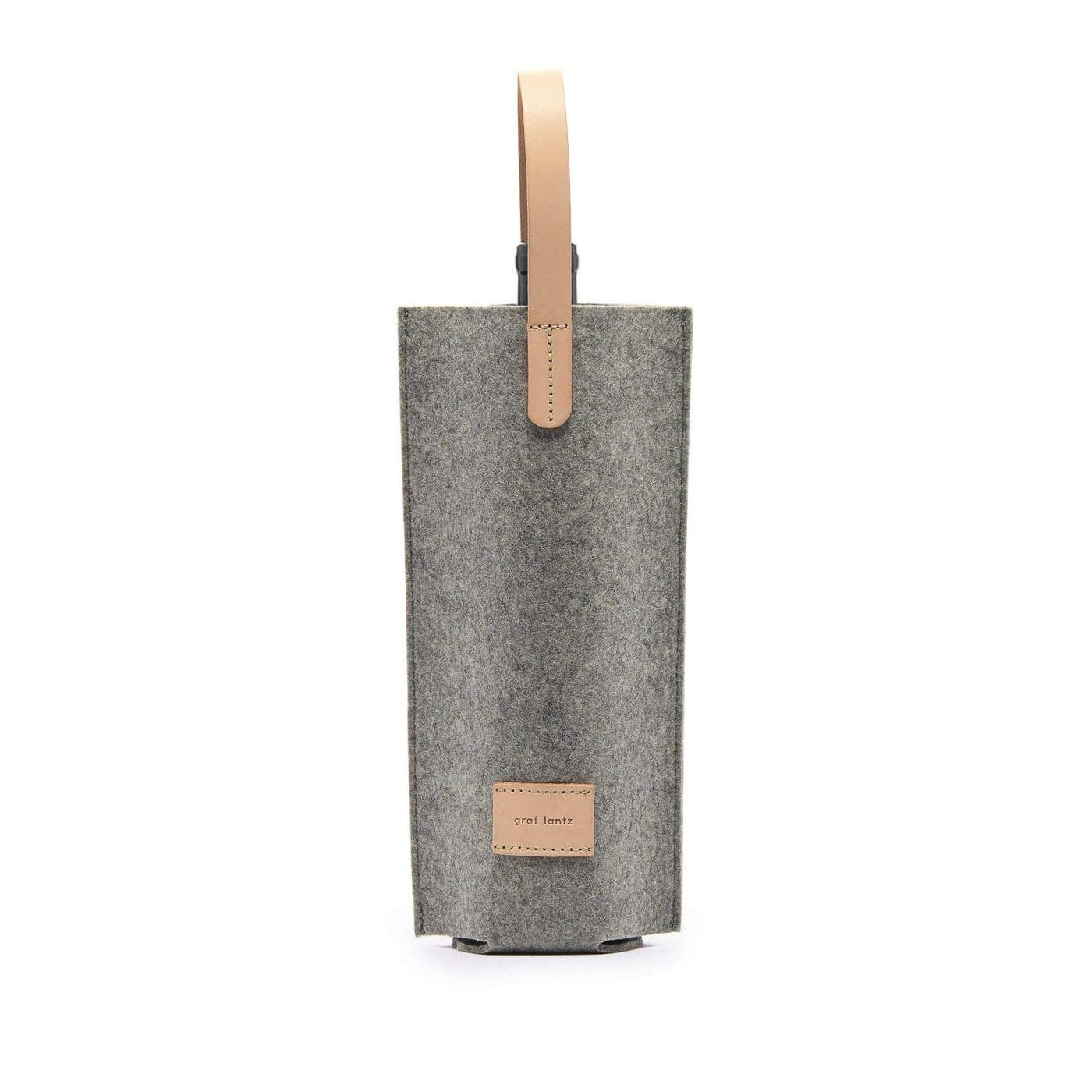Graf Lantz Wine Bottle Cozy Carrier 100 Merino Wool and Leather Handle Fits One Standard Wine Bottle Granite