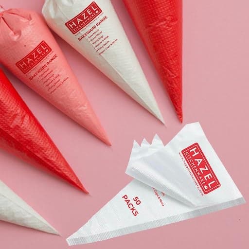 HAZEL Disposable Piping Bags 50 Pcs | Bakery Icing Bags for Cake Decorating | Durable Easy-Grip Pastry Pouches for Mess-Free Professional Frosting
