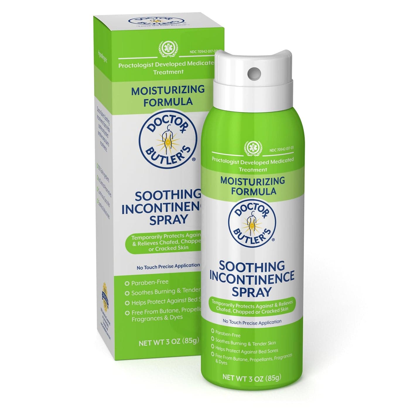 Doctor Butlers Soothing Incontinence Spray Barrier Spray for Incontinence with Touchless Application to Help Protect Sensitive Irritated Skin Caused by Adult Incontinence 3 oz