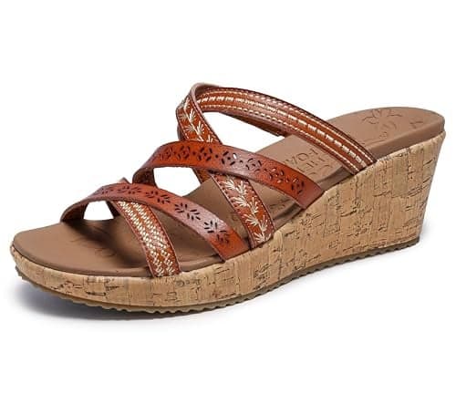 Skechers Women's Beverlee-Tiger Posse Wedge Sandal, Luggage, 8