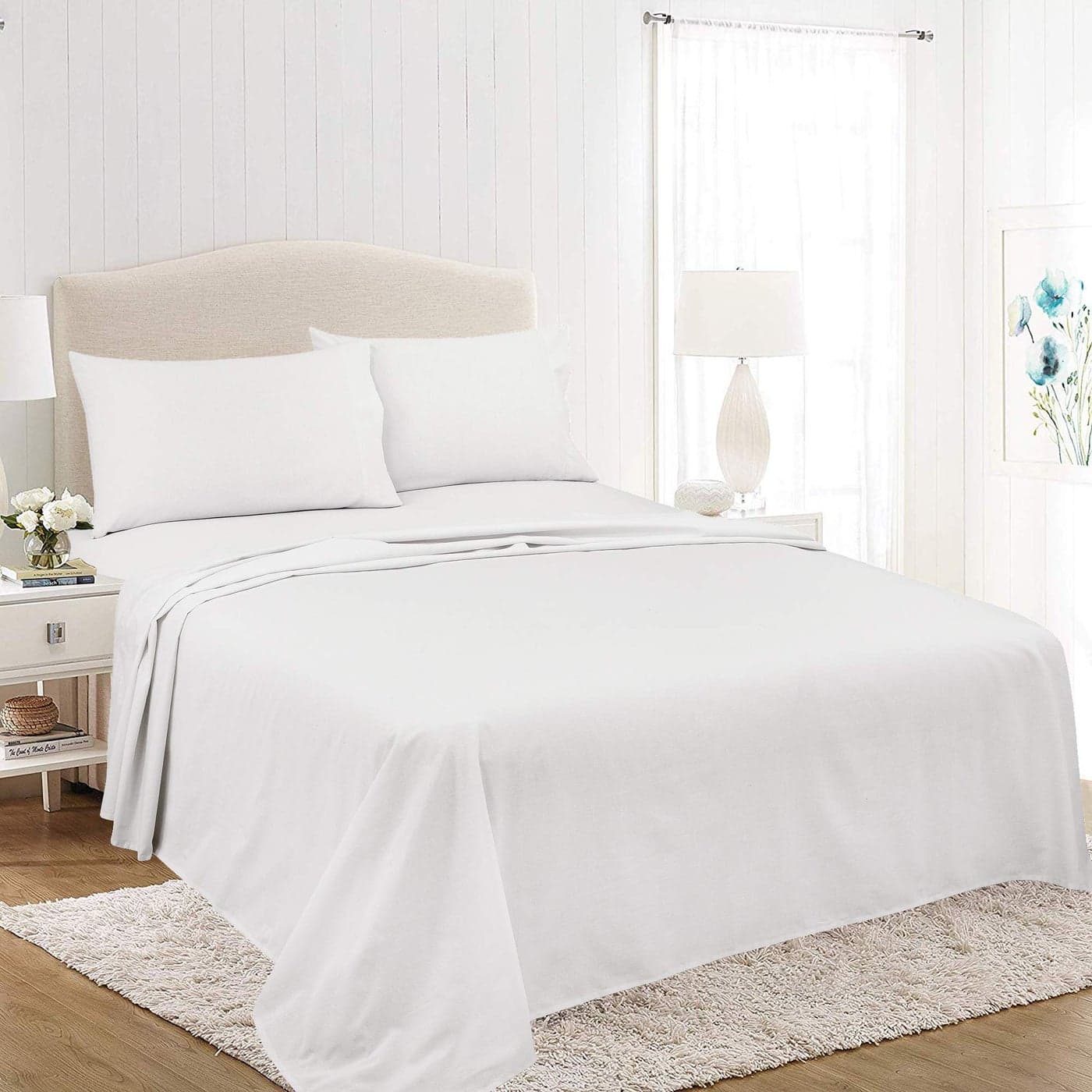 ROYALE LINENS Soft Home Brushed Percale Ultra Soft 100 Cotton Queen 4Piece Sheet Set White