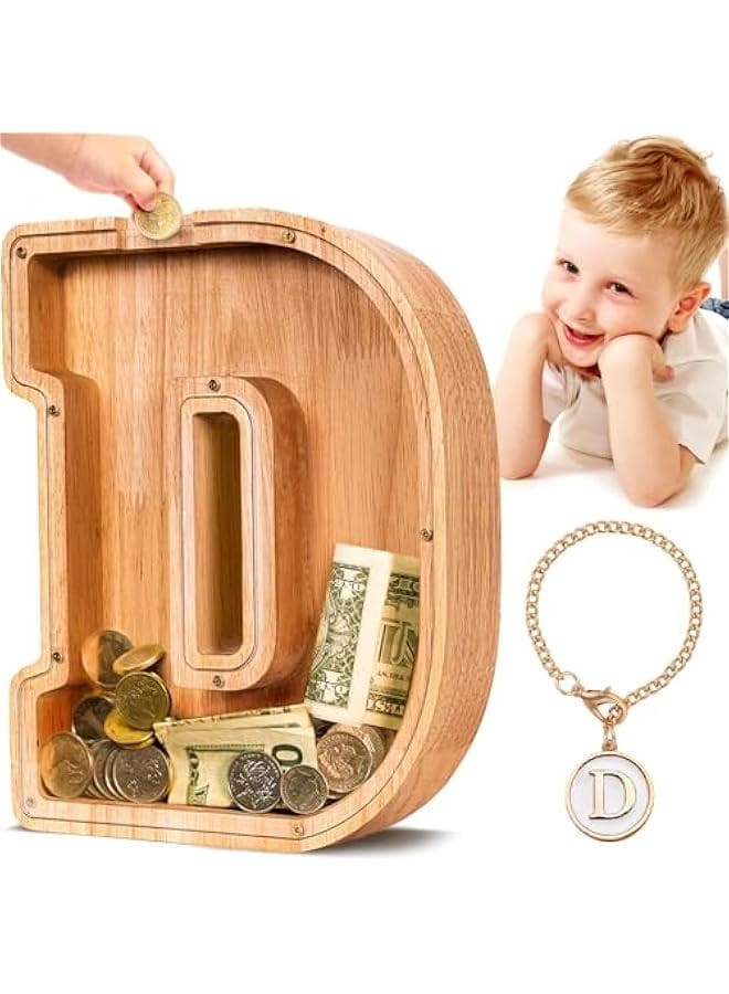 SummiDate Wooden Letter gy Bank| gy Bank for Boys Girls Toddler| Alphabet D Money Bank| Coin Bank Birthday Gift for Kids|Birthday Gift for Kids (D)