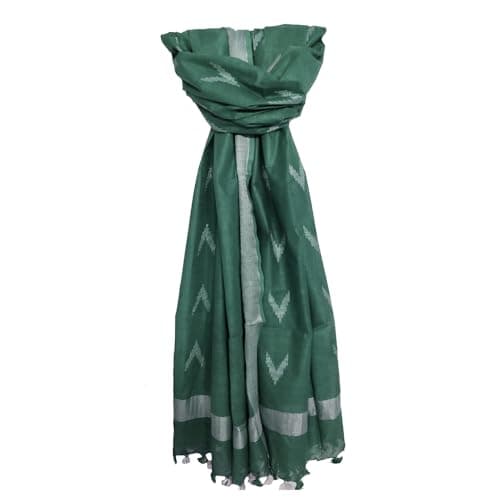 SheenKraft | Women's Handloom Linen Cotton Blend Bhagalpuri Ikkat Dupatta with Zari Designed Free Size_Color Variation (Free, Strolie_Green)