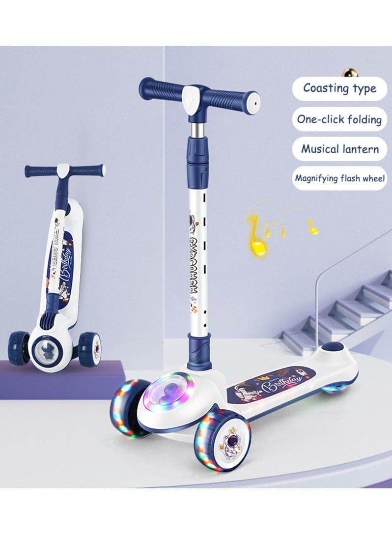 Kids Kick Scooter 3 Extra Wide PU Light-Up Wheels and Widened Anti-Slip Deck Adjustable Height Handlebar Rear Brake and Lean-to-Steer Scooter More Safer for Beginner Aged 2-14 Year (Blue)