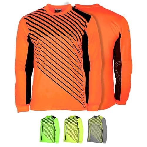 Vizari Arroyo Adult Soccer Goalie Jersey | Lightweight Goalkeeper Jersey with Padded Long Sleeve for Men and Women, (Orange/Navy,Small)