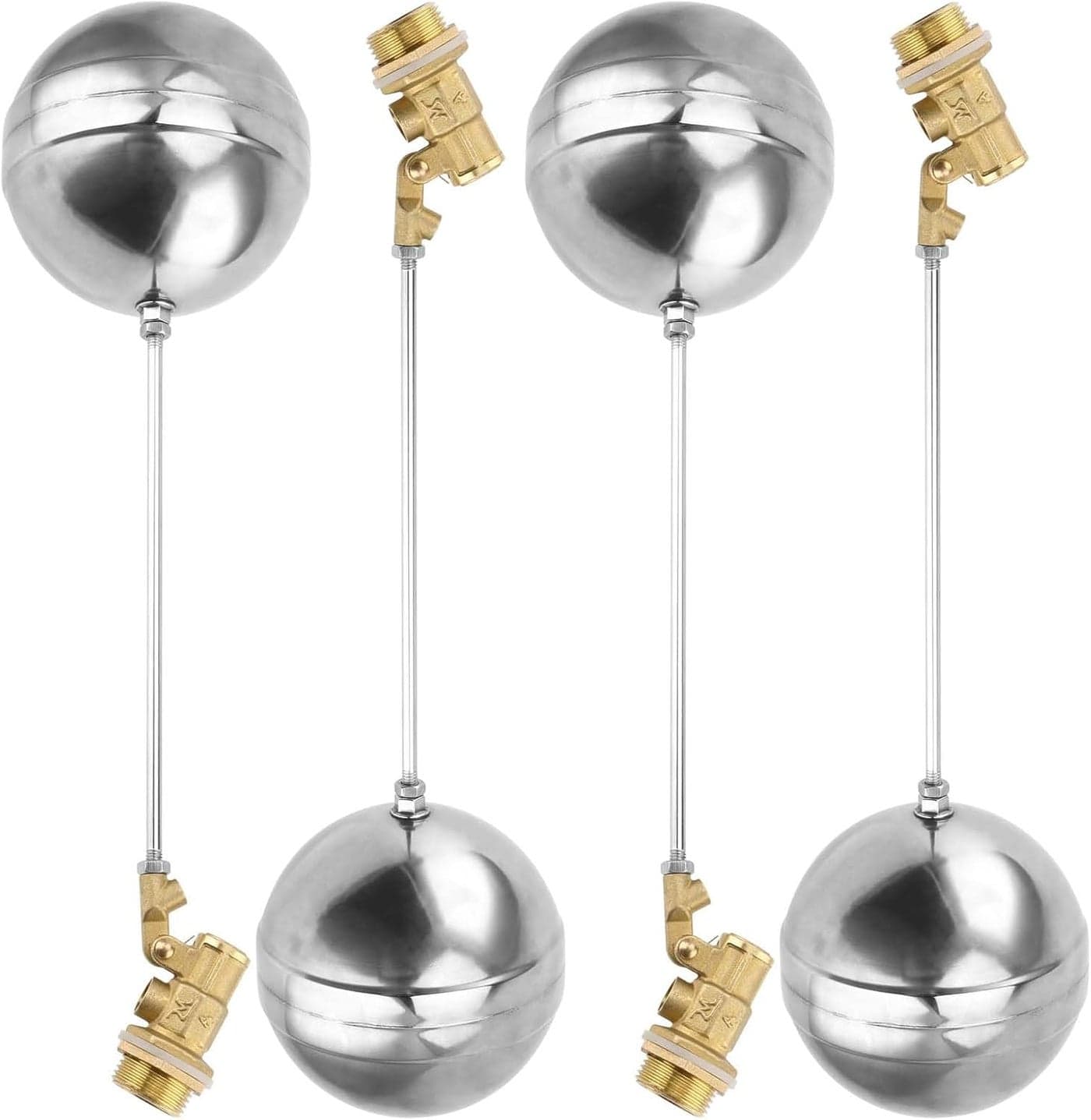 JAPCHET 4 Pcs Stainless Steel Float Ball Valve 34 Inch DN20 Adjustable Water Tank Floating Ball Valve Switch Automatic Brass Toilet Valve Float Valves for Stock Tank Pool Water Level Control