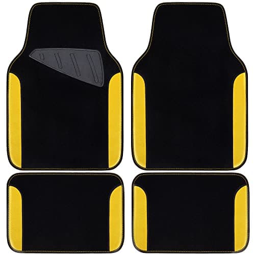 CAR PASS Waterproof Universal Fit Car Floor Mats, Car Mats Fit for SUV,Vans,sedans, Trucks,Set of 4pcs Car Carpet with Driver Heel Pad (Black and Yellow)