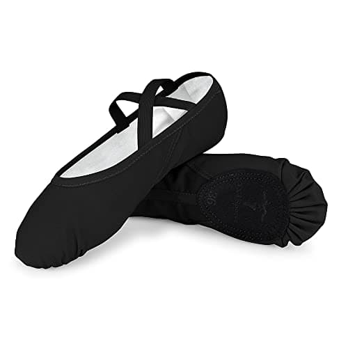 TXJ Sports Ballet Shoes for Women Girls, Women's Ballet Slipper Canvas Dance Shoes Split Sole Yoga Dance Flats Black