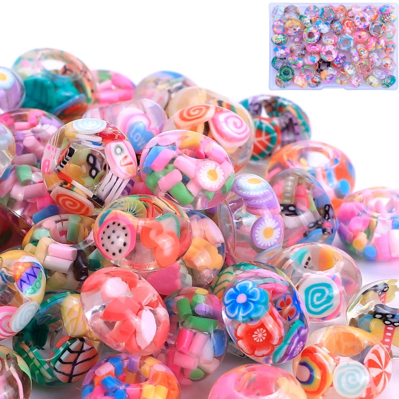 AIPRIDY Girls Lucky Beads Lover Amber Beads Big Hole Spacer Beads European Craft Beads for DIY Charms Bracelet Jewelry Making Mixed