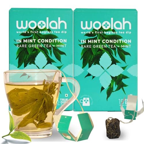 Woolah Rare Assam Green Tea With Mint, Organic Bagless Tea Dip (2 Packs = 30 Dips /60 Cups) 100% Plastic Free, Rich In Antioxidants Supports Weight Management, Skin And Heart Health,