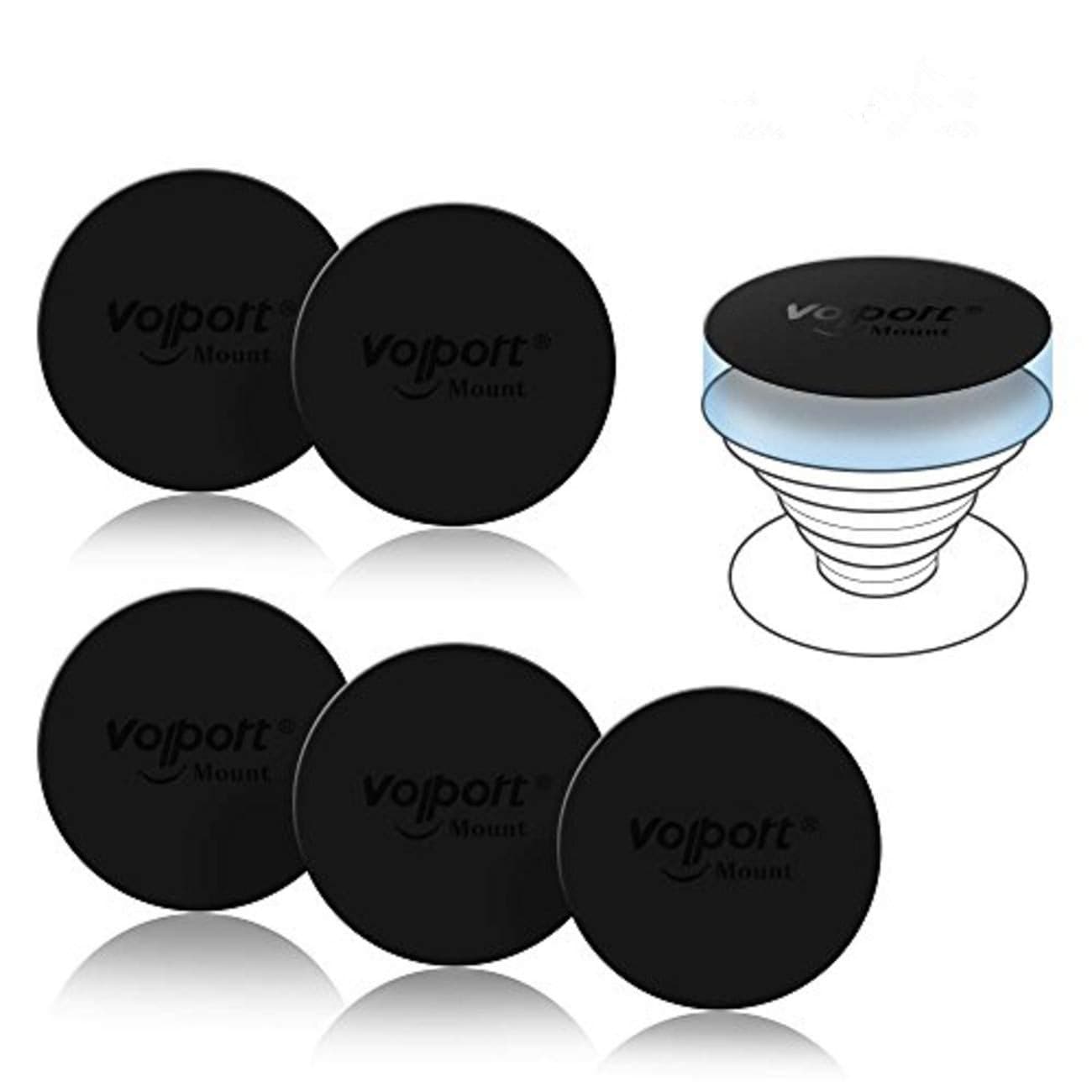 volport Mount Metal Plates Replacement 6pcs for Magnetic Phone Magnet Car Mount, 3M Strong MagicPlate Metal Disc Sticker Adhesive Round for Magnet Cell Phone Holder Grip(Pops Stand Not Included)