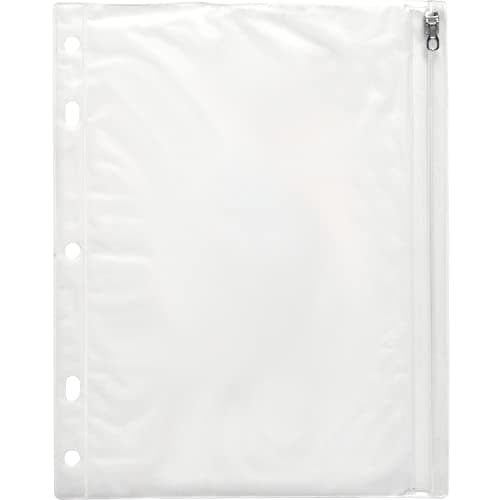 Ring Binder Pocket, with Zipper, Vinyl, Hole Punched, 10.5"x8", CL