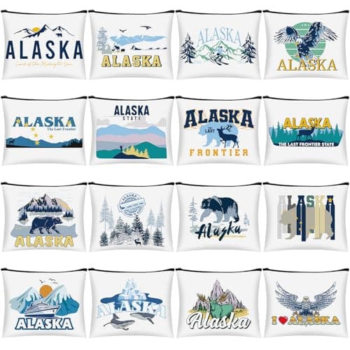 Bulyoou 16 Pcs Alaska Cosmetic Bag Souvenir Gifts Makeup Bag Travel Vacation Zipper Pouch Purse for Women Birthday Trip Gifts Party Favors