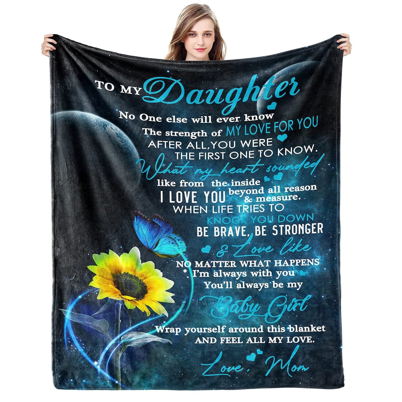 Gift for My Daughter Blanket from Mom as Birthday Present I Love You Letter to Her UltraSoft Flannel Fleece Light Weight Bed Throw 80x60 Daughter Gift