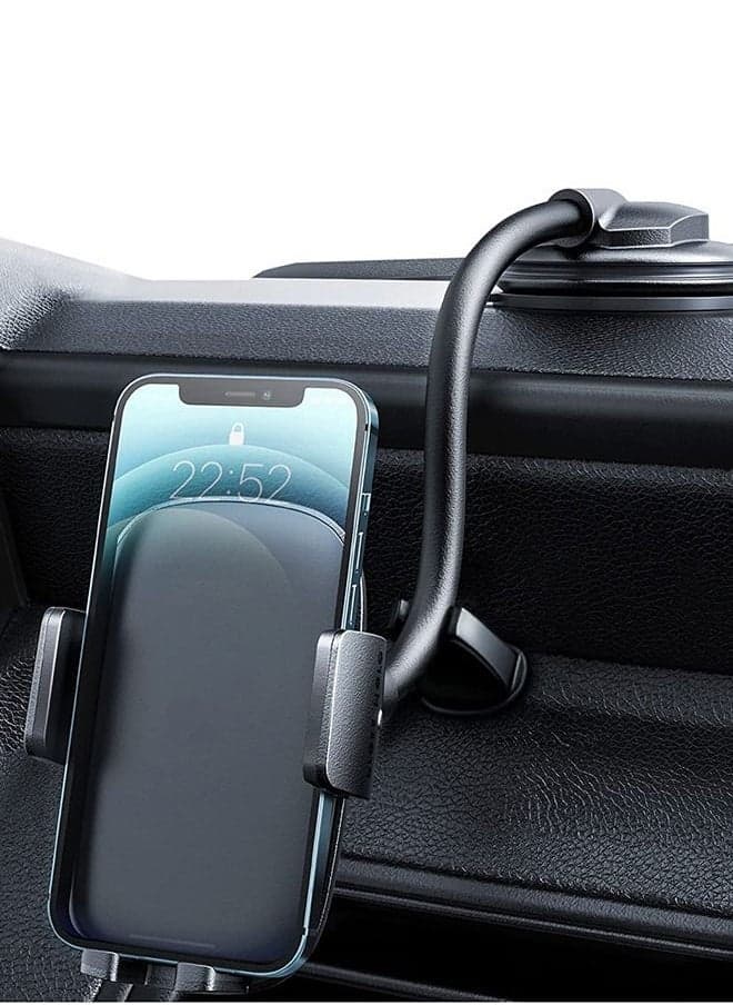 Cell Phone Holder for Car Phone Mount Long Arm Dashboard Windshield Car Phone Holder Strong Suction Anti-Shake Stabilizer Phone Car Holder Compatible with All Phone Android Smartphone