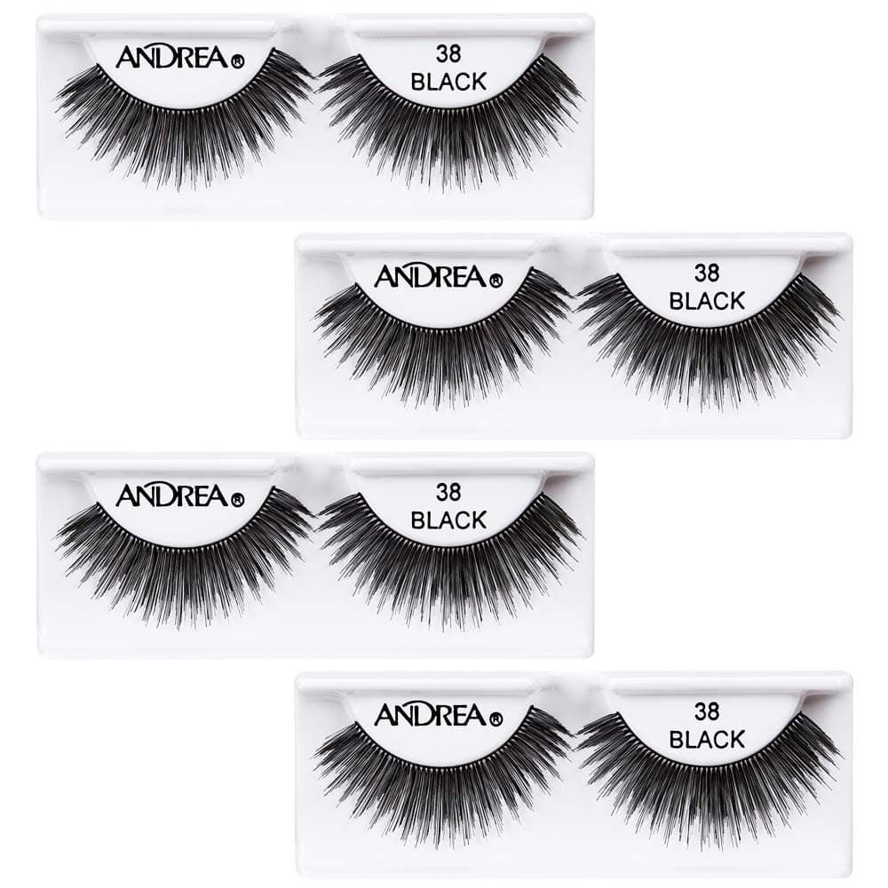 Andrea False Eyelashes Style 38 Black Wispy Lash Strip Fake Lashes Natural Look for Dramatic Glamorous Look 4 Pack