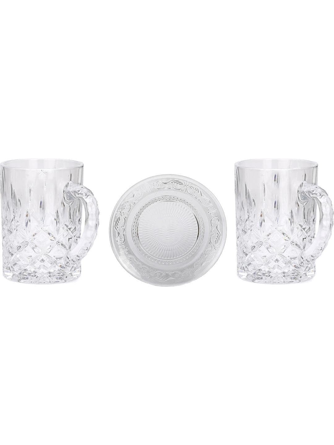 Somil Transparent Beer Somil Combo Set of 2 Transparent Beer Glass 1 Snack Plate Transparent Glass Round Multipurpose Snack Plate Set