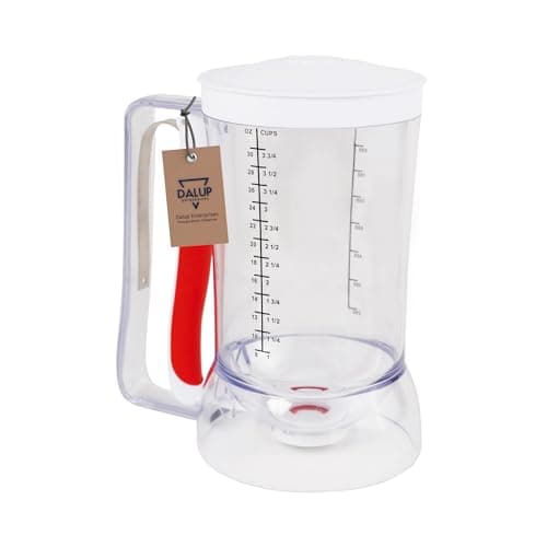Dalup Enterprises Kid Friendly Mess Free Pancake Cupcake Batter Dispenser Squeeze Handle for Precise Portion Control, Great for Waffles, Crepes | 4 Cup Capacity (White)