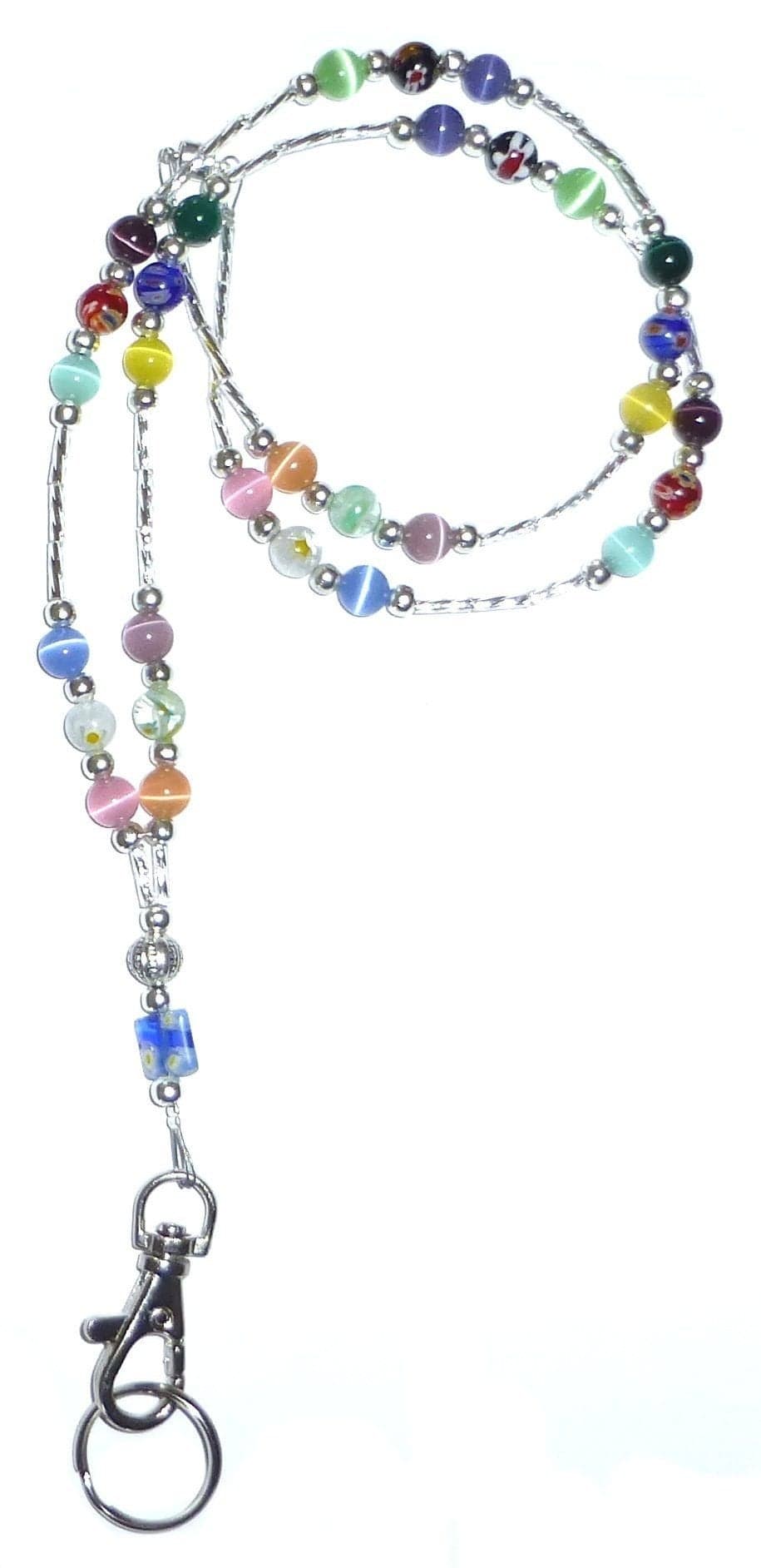 Hidden Hollow Beads Women's Beaded Breakaway Lanyard 34 Inches, SUPER SLIM Multi, Teacher ID Badge Holder Keys Cruise Phone