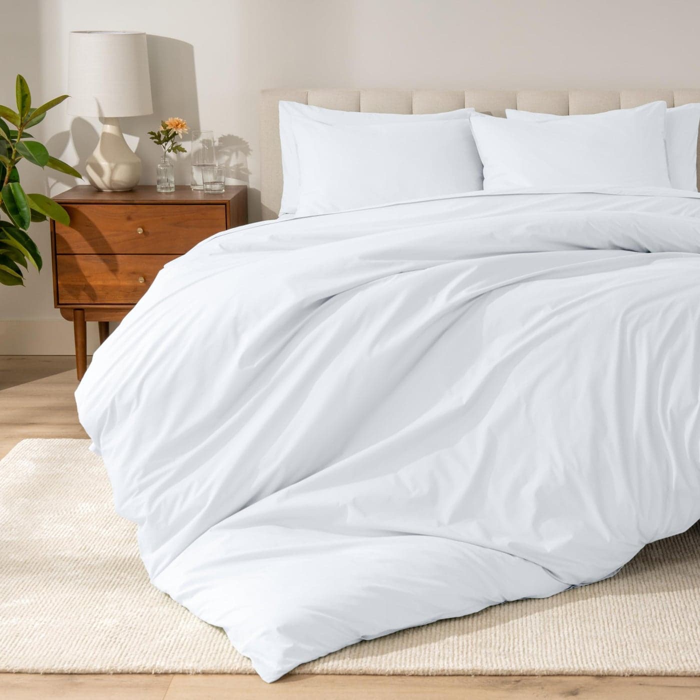 Bare Home 100 Organic Cotton Extra Long Duvet Cover Set Crisp Percale Weave Lightweight Breathable Cooling Duvet Cover Set TwinTwin XL White