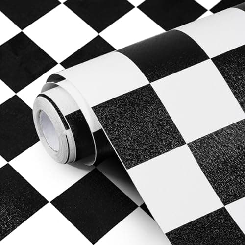 Jeweluck Black and White Wallpaper Peel and Stick Checkered Contact Paper 17.7"x118.1" Mosaic Checkered Peel and Stick Wallpaper Lattice Self Adhesive Removable Wall Paper for Bathroom Cabinets Vinyl
