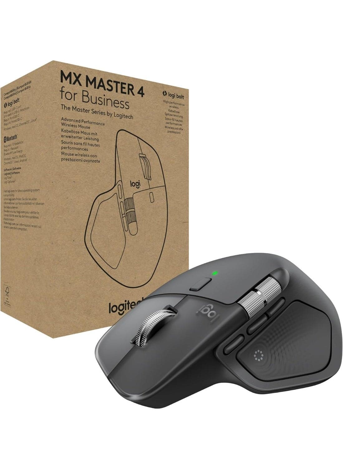 MX Master 4 for Business, Wireless Mouse with Quiet Clicks, 8K DPI, MagSpeed Scrolling, Logi Bolt Receiver, Bluetooth, Actions Ring, Haptics, USB-C Charging graphite
