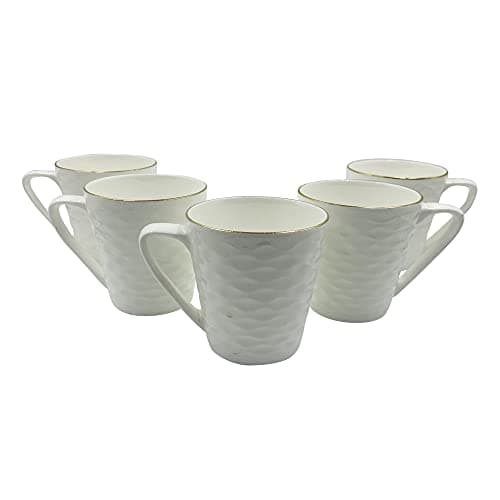 LVOOK CTPL Bone China Coffee Mug with Golden Outline- Pack of 6, 160 ML