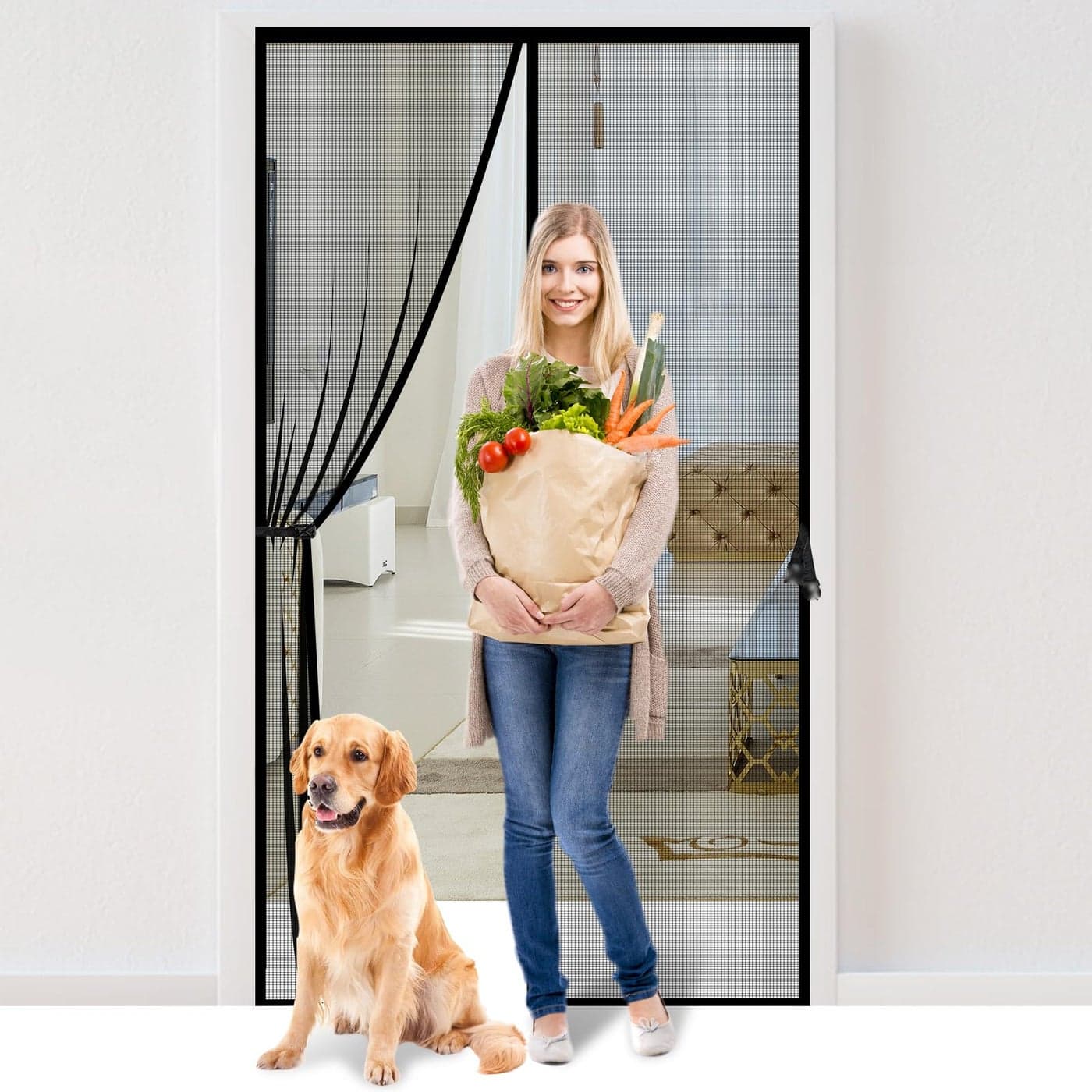 Fiberglass Magnetic Screen Door Fit Door Size 30 x 80 in Heavy Duty Fiberglass Screen Door Mesh for Interior Door Patio and Sliding Doors Door Screen Magnetic Closure Let Fresh Air in
