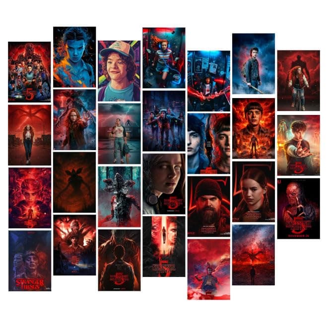Posters Inc A6 Size Pack Of 27 Stranger Things Wall Art Featuring Hawkins Theme Decor Retro Neon Aesthetic Netflix Series Collectible Includes Glue Dots