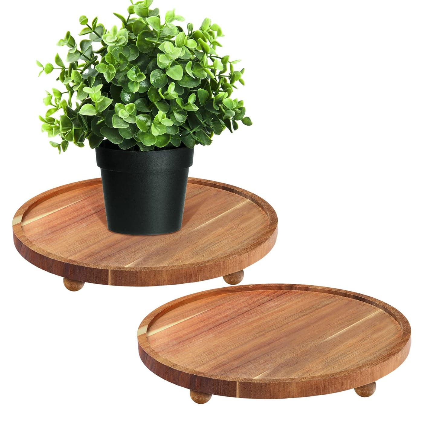 2 Pieces Wooden Plant Riser Stands Wood Pedestal Round Acacia Wood Soap Stand Farmhouse Wooden Plant Tray for Indoor Outdoor Home Garden Patio Decorative 98 Inch Diameter