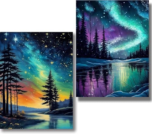 2 Pack Forests Aurora Diamond Painting Kits for Adults Landscape Diamond Art Kits for Adults Beginner DIY 5D Full Drill Diamond Dots Gem Art Kits for Home Wall Decor 12x16inch