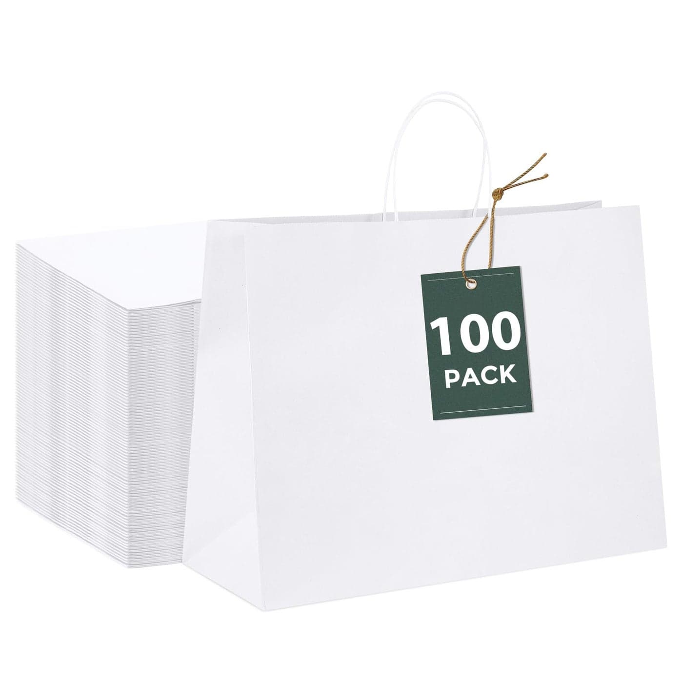 GSSUSA 16x6x12 100Pcs White Gift Bags with HandlesPaper Gift BagsWhite Large Paper Bag with Handles 100 Recyclable Shopping Kraft Paper Bags for Small Business Party Favor
