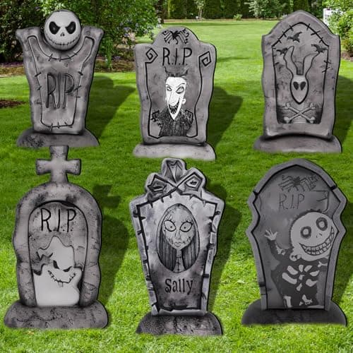 Yuleglowix 17 Inch Halloween Yard Signs Tombstones for Graves Decor Set with Stakes Nightmare Before Christmas Inspired Halloween Gravestones Outdoor Decorations Scary Decoration Displays for Party