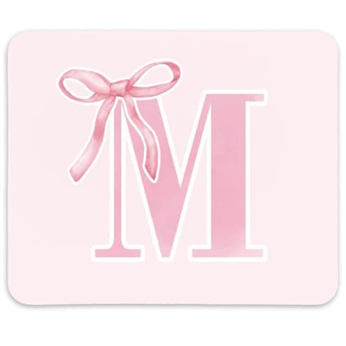 QIYUHOY Coquette Trendy Initial M Pink Bow Mouse Pad,Personalized Pink Desk Mat Teen Girl Gifts,Monogrammed Gifts for Women,Pink Mouse pad for Desk Home Office Gaming Working,9.5x7.9 inches