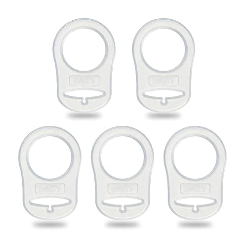 5 Pack Clean Pacifier Clip Silicone Adapter Holder Rings for Pacifier Food Grade Clear