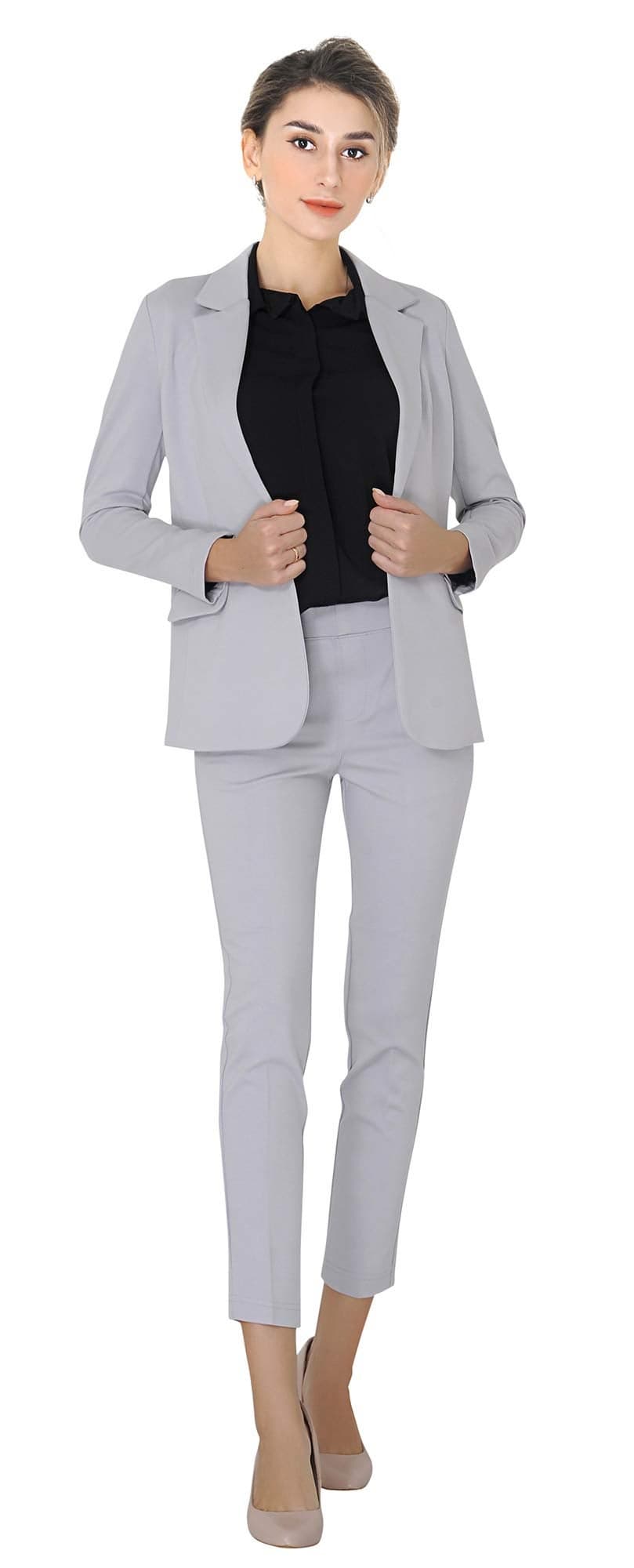 Marycrafts Women’s Two Piece Suits – Business Blazer Pant Suit Set for Work, Professional Outfit, Office Wear, Formal Business Attire 12 Silver