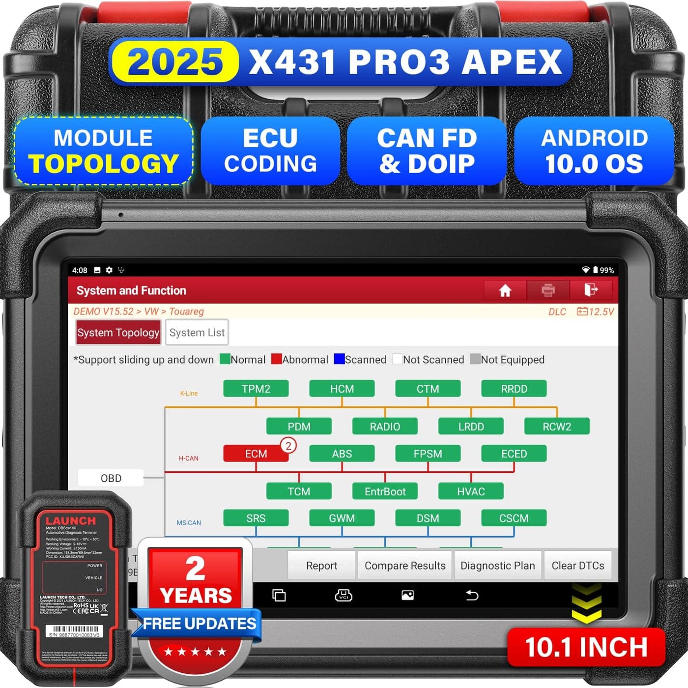 LAUNCH X431 PRO3 APEX OBD2 Scanner 2025 Upgraded Screen Wireless Diagnostic Tool with DBScar VIIOEM Topology MappingOnline CodingCANFD DoIP 55 ServicesAutoAuth FCA SGW101 Inch
