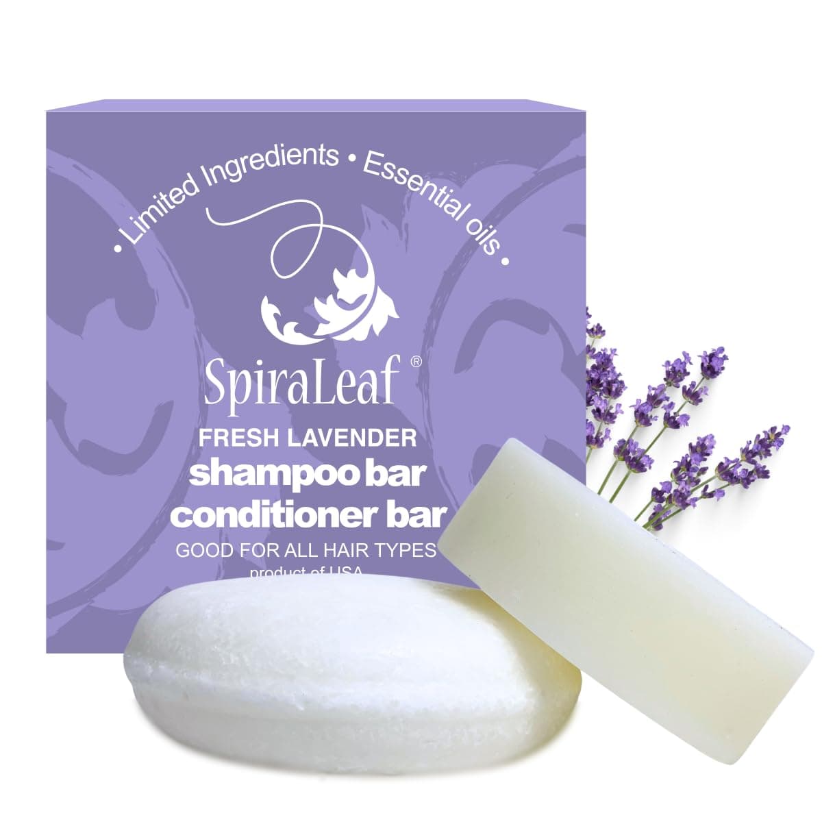 SPIRALEAF Solid Shampoo Bar Conditioner Bar Set FRESH LAVENDER Essential Oil Blend Limited Ingredients Concentrated Formula FragranceFree DyeFree Premium Hair Care and Shave Bars