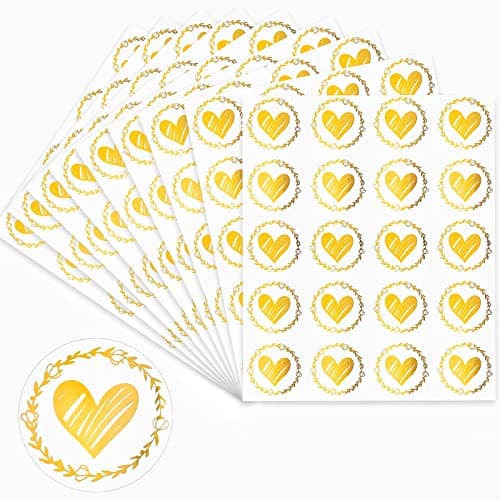 Zonon 500 Pieces Clear Heart Envelope Seals, Wedding Heart Stickers, Love Stickers 1.26 Inch Round Sealing Sticker for Wedding Invitation Card Bridal Shower Mother's Day Baptism Favor(Gold)